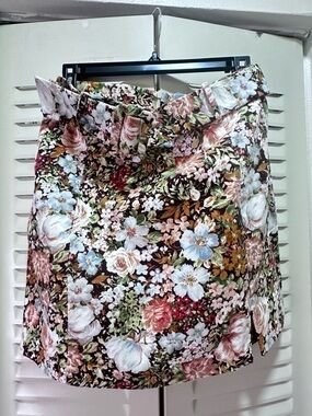 Zara Floral Mini Skirt in Brown, White, Pink & Blue